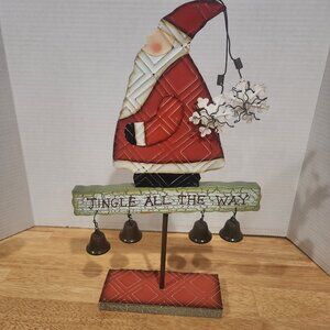 Santa Jingle All the Way Distressed Wood Metal Centerpiece Decor with Bells Sign